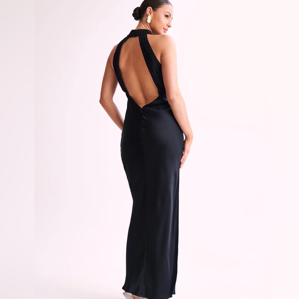 Meshki Satin Drape Back Maxi Dress with Split